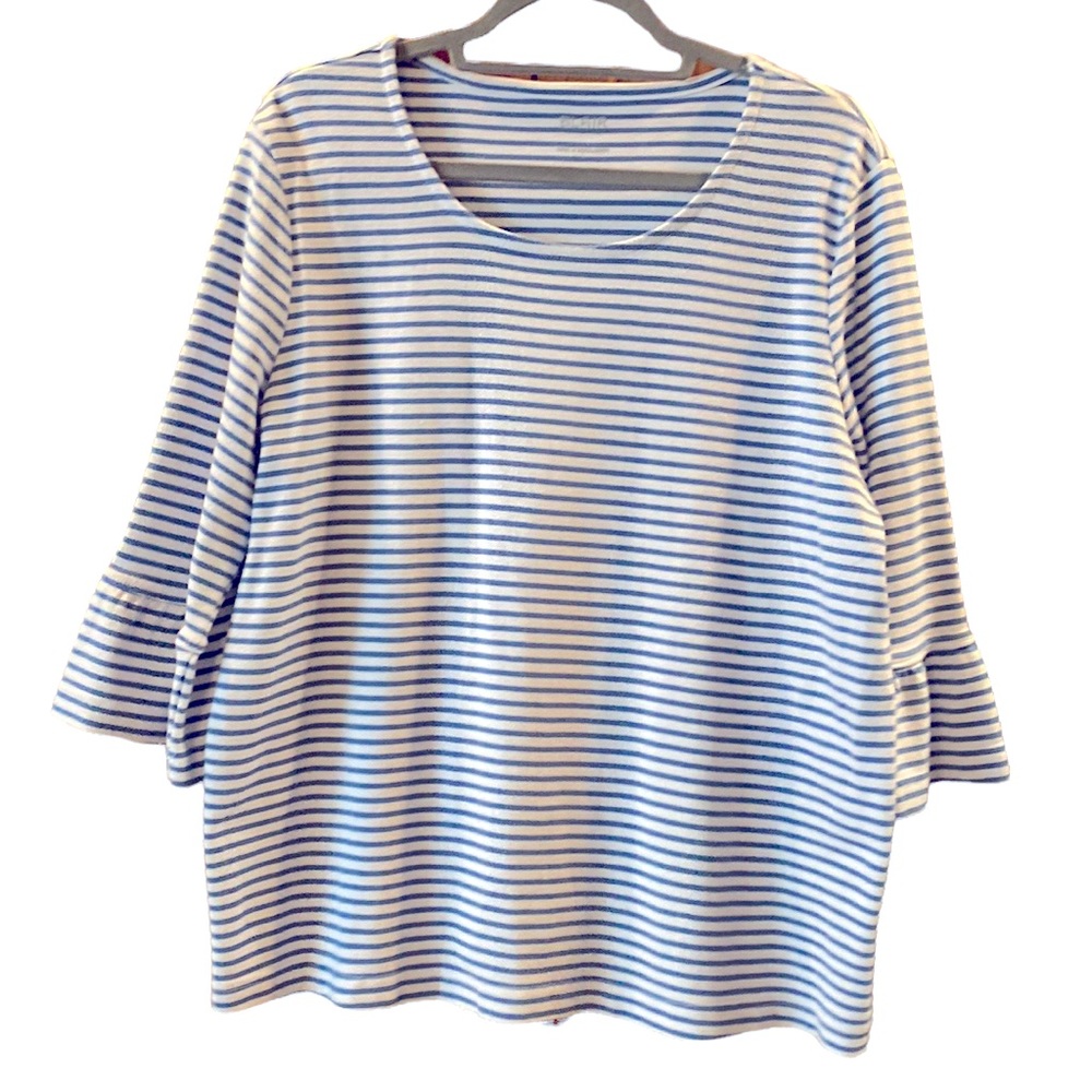 Blair White/Blue Top with Peplum Sleeves